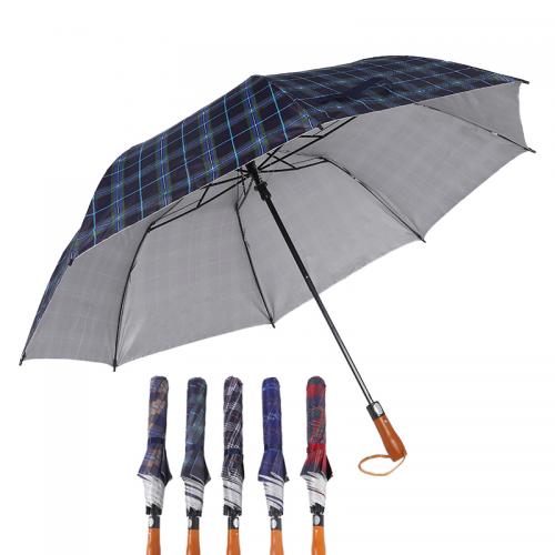 27 inch 2 fold automatic golf umbrella with wood handle