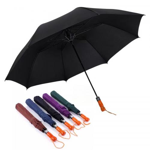 27 inch 2 fold automatic golf umbrella with wood handle