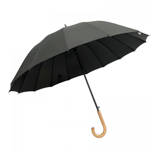 27 inch 16 ribs automatic straight umbrella with wood handle