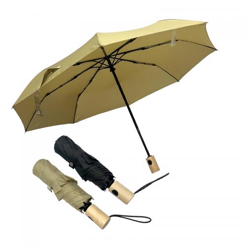 Wholesale Custom Wood Handle Portable Compact 3 Fold Windproof Auto Open Umbrella For Travel