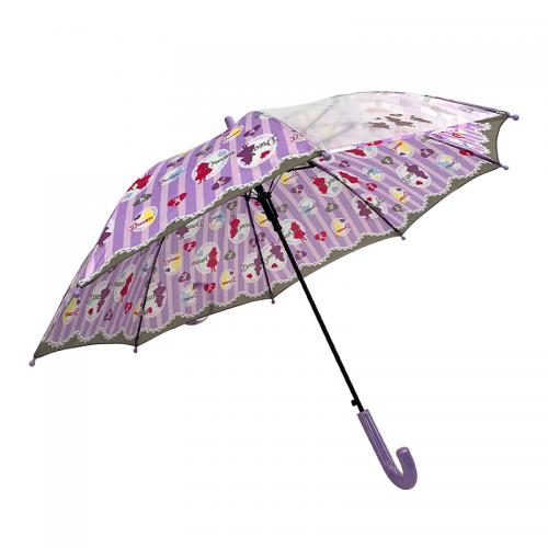 Custom Logo Printing Waterproof Auto Open Windproof Children Kids Umbrellas With Clear Transparent POE Window