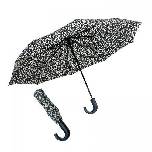 Custom Curved Handle Windproof Portable Travel 3 Folds Semiautomatic Umbrella With Animal Printing