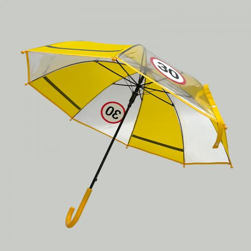 Auto Open Straight Umbrella Plastic Clear Transparent POE Umbrella With Reflective Print